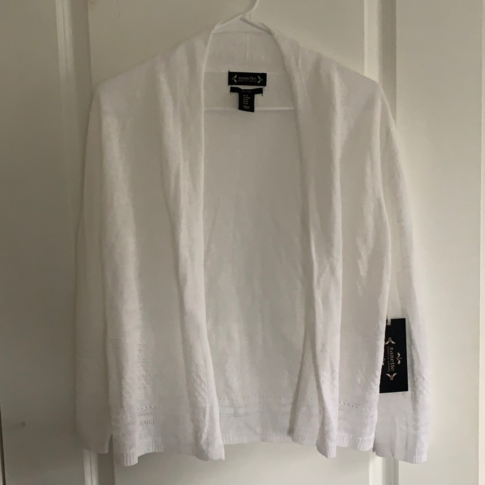 Nanette 100% Linen white cardigan sweater brand new beautiful details